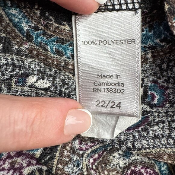 Avenue Boho Top Womens 22 Shirt Brown Teal Paisley Asymmetrical Tunic Stretch - Picture 5 of 8